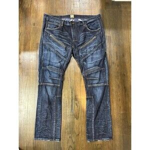 Prps Jeans Mens 42x33.5 Blue Dark Wash Biker Moto Zipper Demon